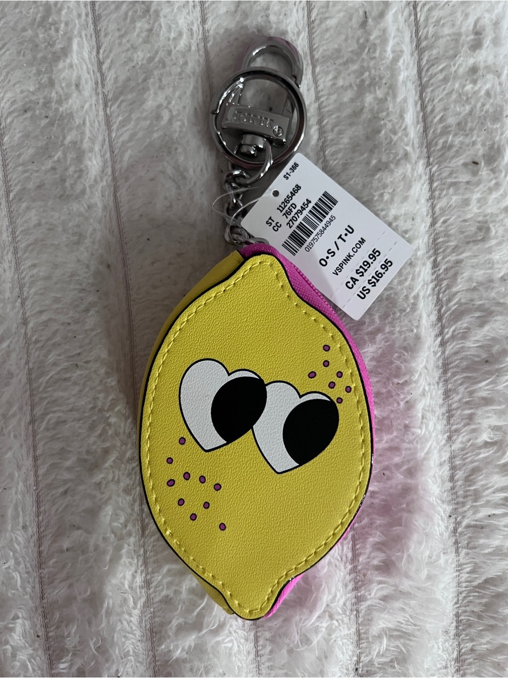 Lemon Keychain Charm with Heart Eyes - Yellow & Pink